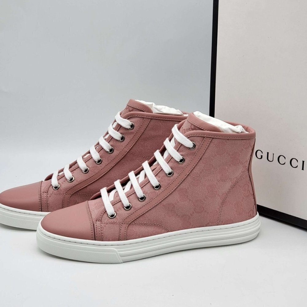 Authentic Gucci Pink GG High Top Sneakers NWT | Women’s Designer Canvas Shoes